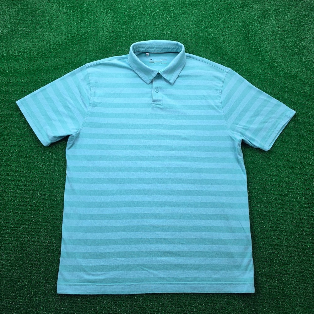 Under Armour HeatGear Loose Golf Polo Shirt Mens Large Green Teal Striped